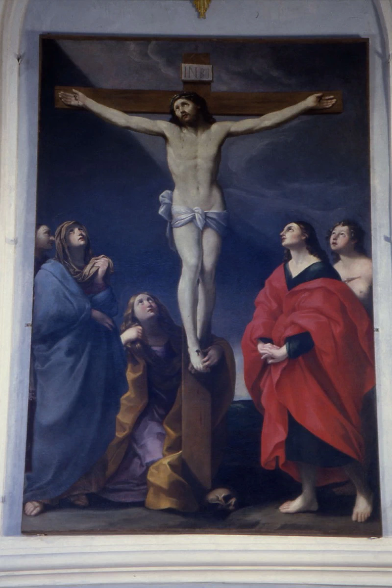 99-Gesù Cristo crocifisso con la Madonna, la Maddalena, San Giovanni evangelista e San Sebastiano-attribuito 